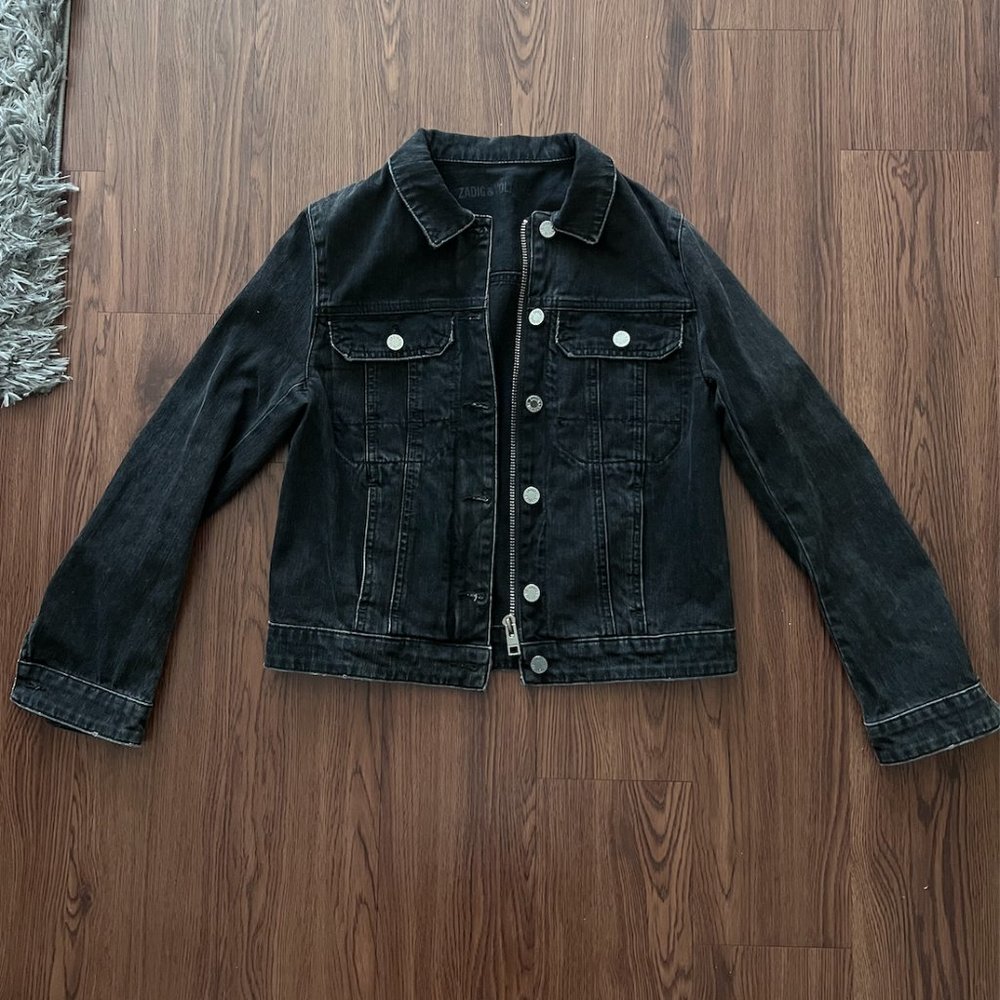 ZADIG & VOLTAIRE Black denim button up / zip up jacket sz S